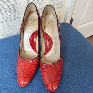John Fluevog Size 10 Listen Up Audrey Red with black stitching